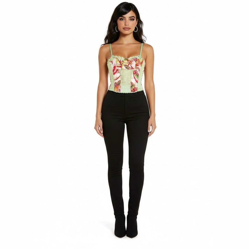 🛍️ Finesse Sultry Coquette Tropical Devi Bird Floral Lace Corset Top‎ Size M - Picture 5 of 10